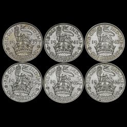 6 x George VI Silver English Shillings Reverses