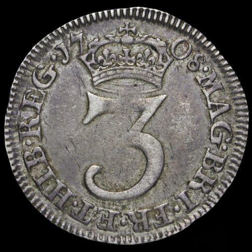 1708 Queen Anne Early Milled Silver Maundy Threepence Reverse