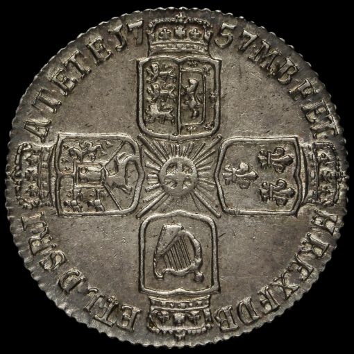 1757 George II Early Milled Silver Sixpence Reverse