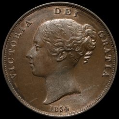1854 Queen Victoria Young Head Copper Penny Obverse