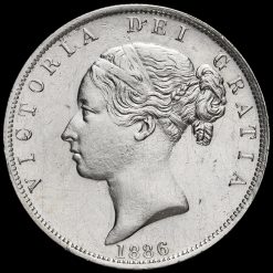 1886 Queen Victoria Young Head Silver Half Crown Obverse