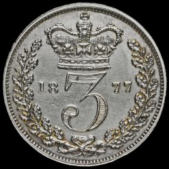 1877 Queen Victoria Young Head Silver Threepence Reverse