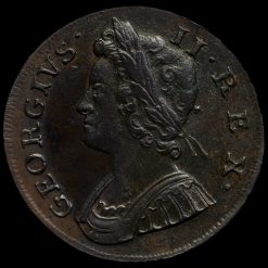1738 George II Early Milled Copper Halfpenny Obverse