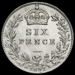 1897 Queen Victoria Veiled Head Silver Sixpence Reverse