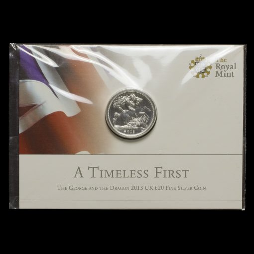 2013 St George and the Dragon £20 Twenty Pound Silver Coin Front of Pack