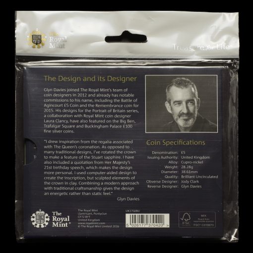 2017 Elizabeth II Shine Through The Ages £5 Five Pound Coin BU Pack Back