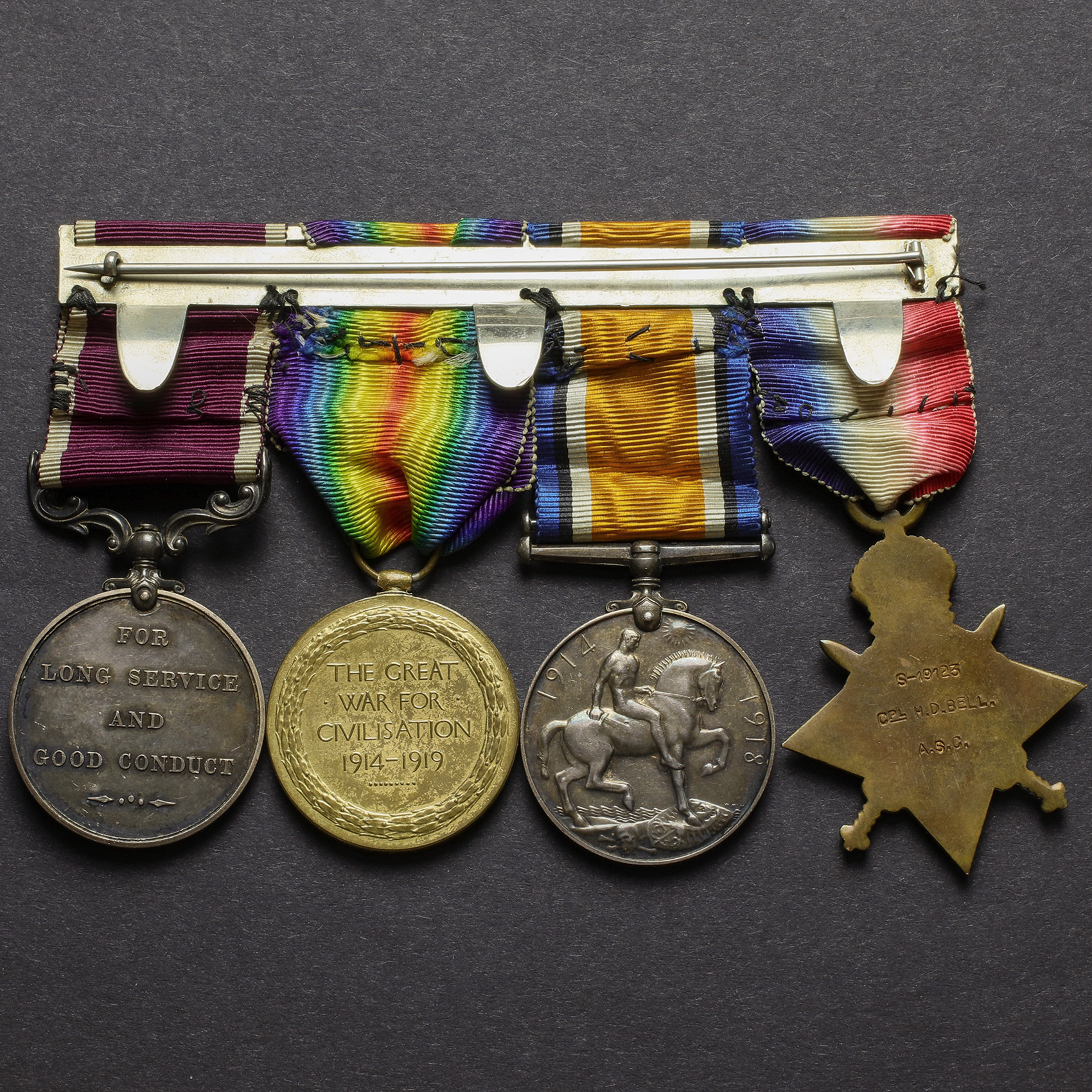 WW1 Medals 1914 Star Trio and Long Service & Good Conduct Medal Reverse