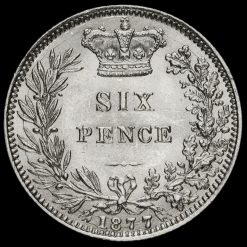 1877 Queen Victoria Young Head Silver Sixpence Reverse
