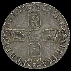 1697 William III Early Milled Silver Sixpence, Third Bust, GVLIEIMVS Error Reverse