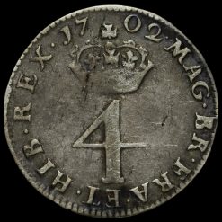 1702 William III Early Milled Silver Maundy Fourpence Reverse