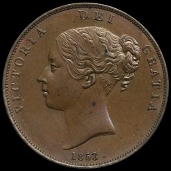 1853 Queen Victoria Young Head Copper Penny Obverse