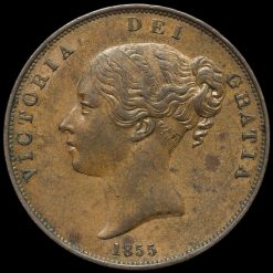 1855 Queen Victoria Young Head Copper Penny Obverse