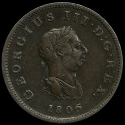 1806 George III Early Milled Copper Halfpenny Obverse