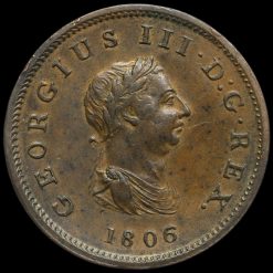 1806 George III Early Milled Copper Halfpenny Obverse