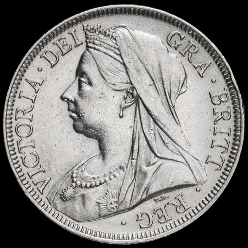 1899 Queen Victoria Veiled Head Silver Half Crown Obverse