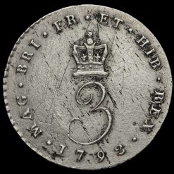 1792 George III Early Milled Silver Maundy Threepence Reverse