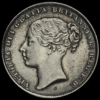 1859 Queen Victoria Young Head Silver Shilling Obverse