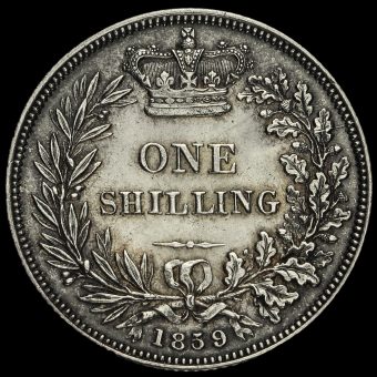 1859 Queen Victoria Young Head Silver Shilling Reverse