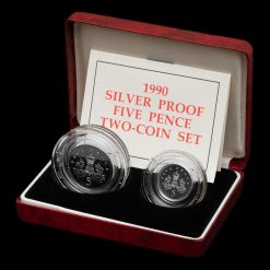 1990 Silver Proof 5p Five Pence Two Coin Set