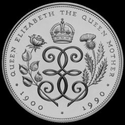 1990 Queen Mother 90th Birthday Silver Proof Crown Reverse