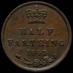1843 Queen Victoria Young Head Half Farthing Reverse