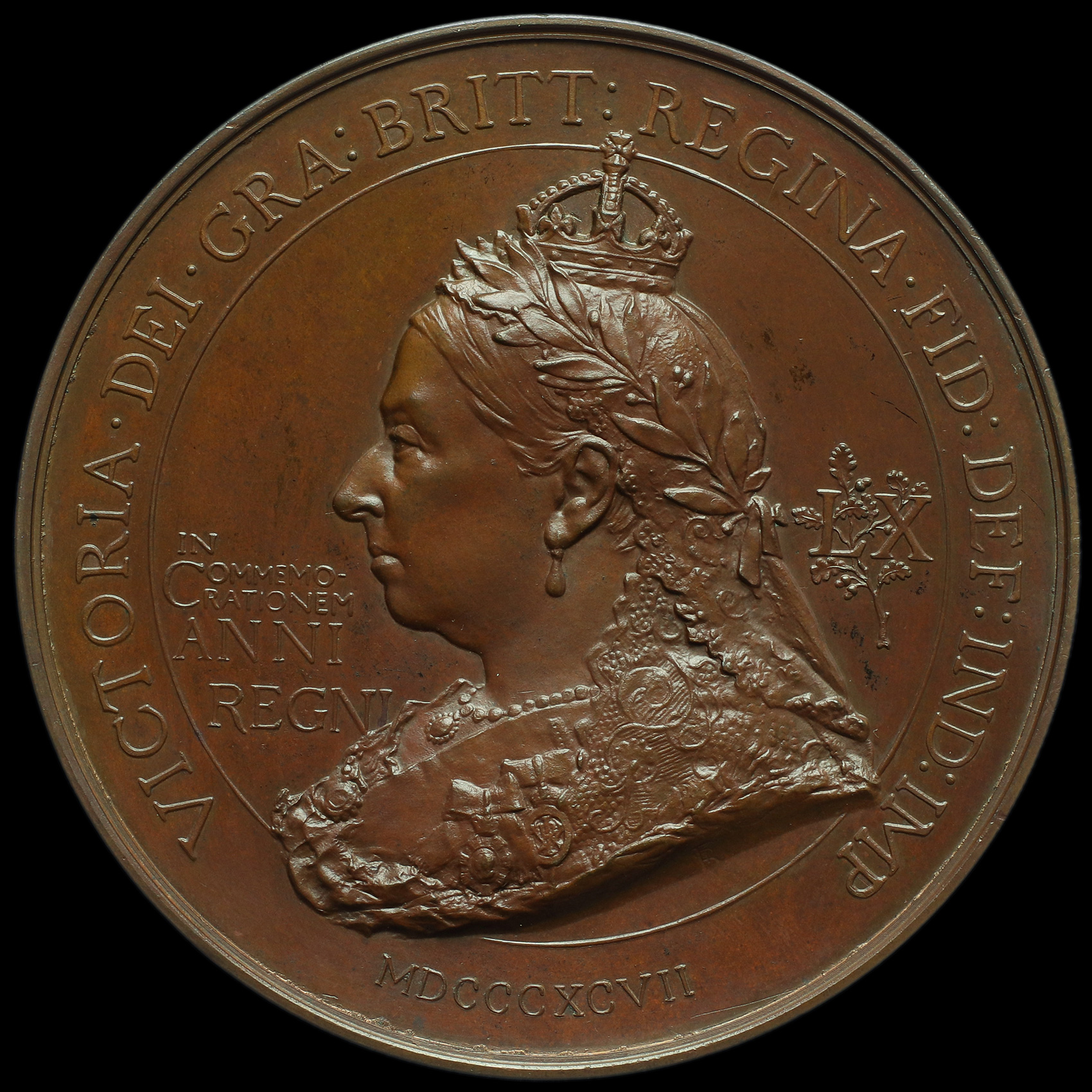 1897 Queen Victoria Diamond Jubilee Large Copper Medal by F Bowcher Obverse