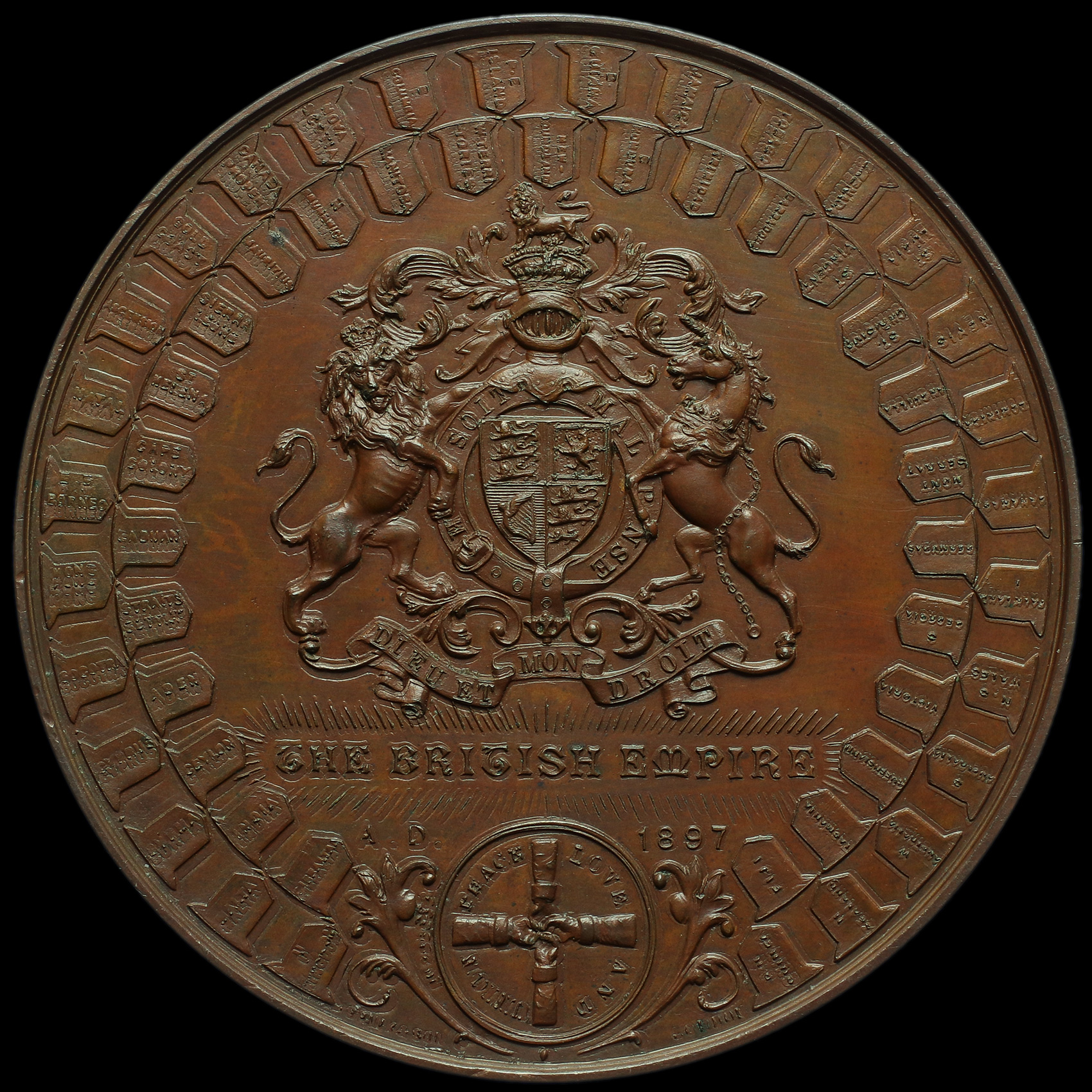 1897 Queen Victoria Diamond Jubilee Large Copper Medal by F Bowcher Reverse