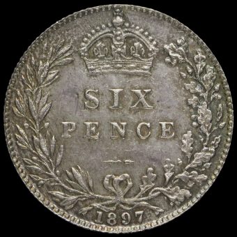 1897 Queen Victoria Veiled Head Silver Sixpence Reverse