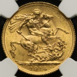 1914 George V Gold Full Sovereign MS 63 Reverse