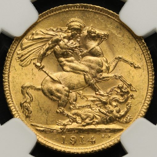 1914 George V Gold Full Sovereign MS 63 Reverse