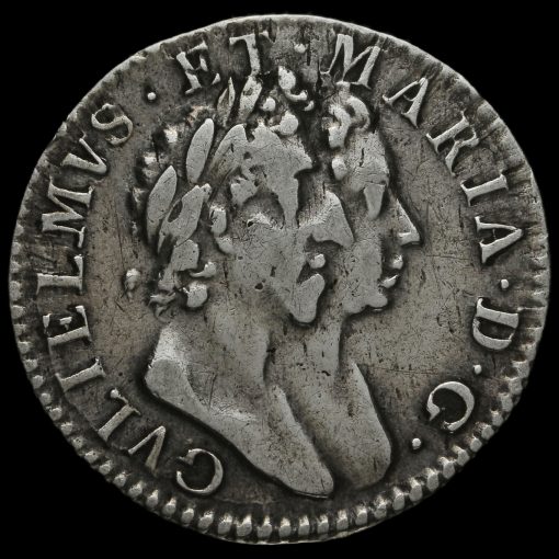 1689 William and Mary Early Milled Silver Maundy Threepence Obverse