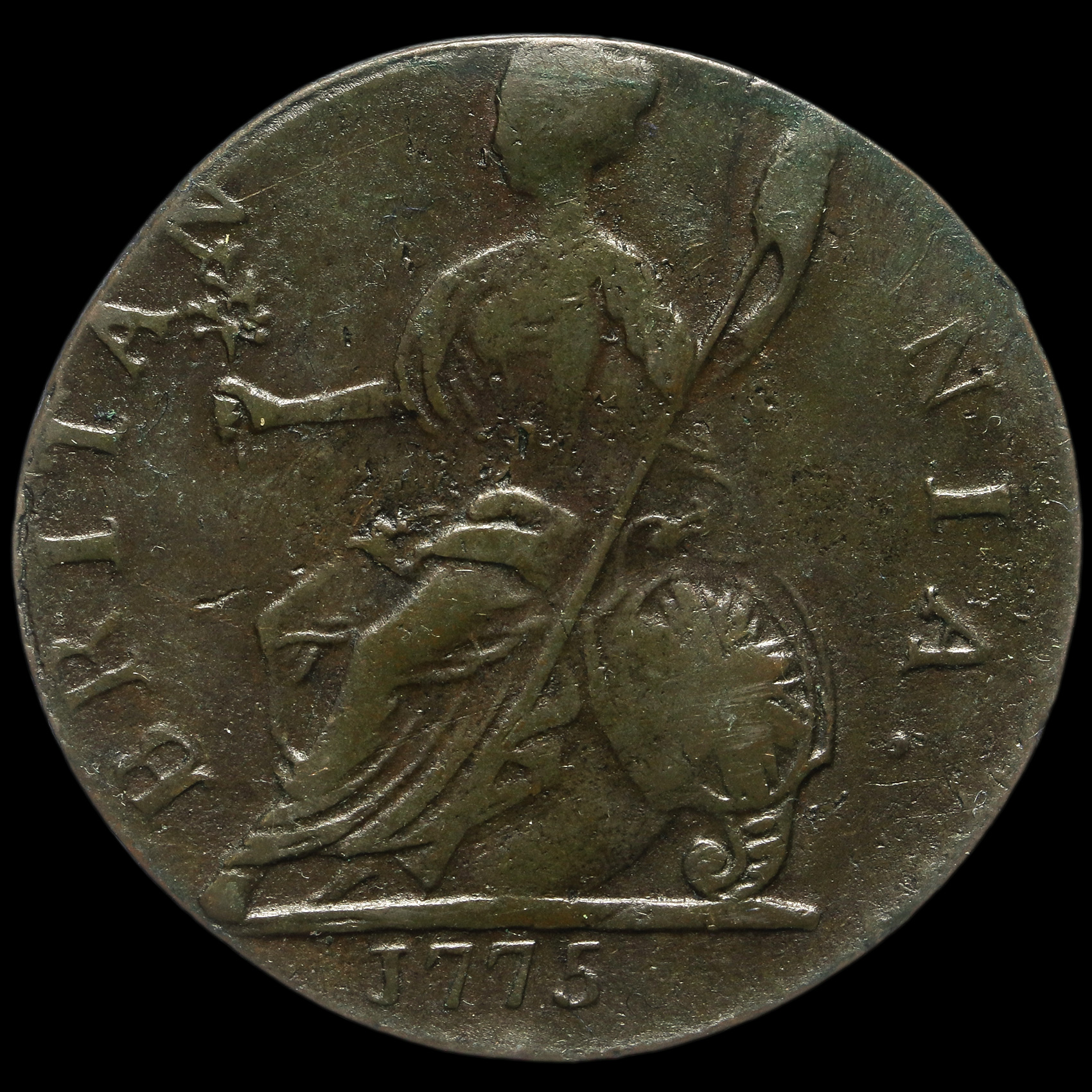 1775 George III Early Milled Copper Halfpenny, AVF