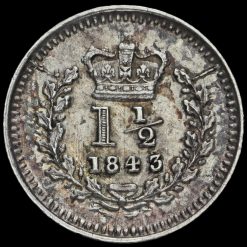 1843 Queen Victoria Young Head Silver Three-Halfpence Reverse