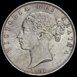 1881 Queen Victoria Young Head Silver Half Crown Obverse