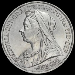 1899 Queen Victoria Veiled Head Silver LXIII Crown Obverse