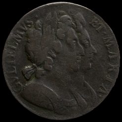 1694 William and Mary Early Milled Copper Halfpenny Obverse