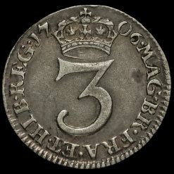1706 Queen Anne Early Milled Silver Maundy Threepence Reverse