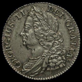1743 George II Early Milled Silver Shilling Obverse