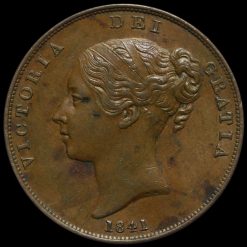 1841 Queen Victoria Young Head Copper Penny Obverse