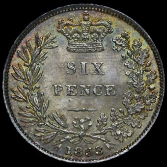 1853 Queen Victoria Young Head Silver Sixpence Reverse