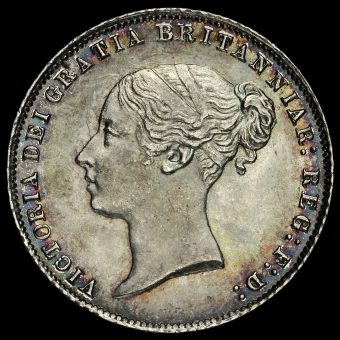 1865 Queen Victoria Young Head Silver Sixpence Obverse