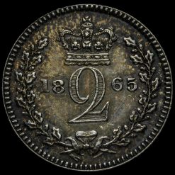 1865 Queen Victoria Young Head Silver Maundy Twopence Reverse