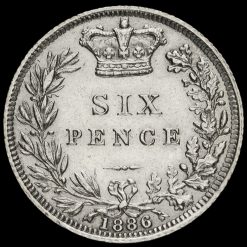 1886 Queen Victoria Young Head Silver Sixpence Reverse