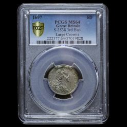 1697 William III Early Milled Silver Sixpence MS 64