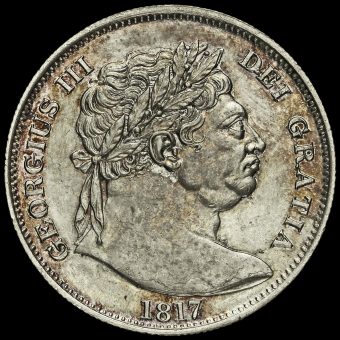 1817 George III Milled Silver 'Bull Head' Half Crown Obverse