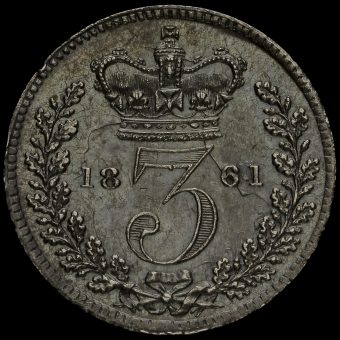 1861 Queen Victoria Young Head Silver Threepence Reverse