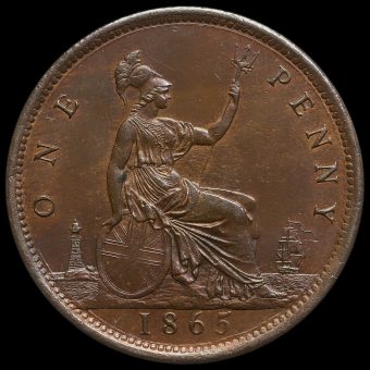 1865 Queen Victoria Bun Head Penny Reverse