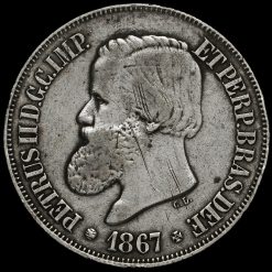 Brazil 1867 Pedro II Silver 500 Reis Obverse