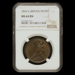 1863 Queen Victoria Bun Head Penny MS 64