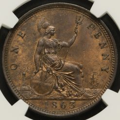 1863 Queen Victoria Bun Head Penny Reverse